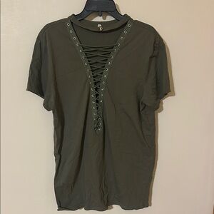 Emma & Sam Khaki Lace-Up Top S